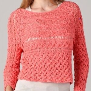 FREE PEOPLE Coral Open Knit Marigold Scoop Neck Off Shoulder Sweater Sz S